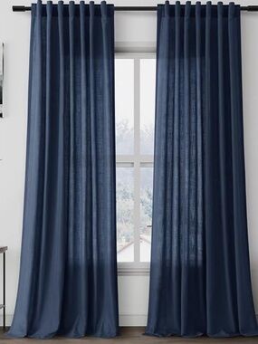 IKEA Dytåg Navy Blue Linen Window Curtain Panel Pair 57”x 98”